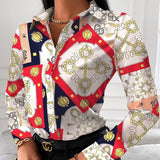 Turn-down Collar Elegant Women Blouse Casual Button Long Sleeve Autumn Tops Blusas Lady Chain Leopard Print Office