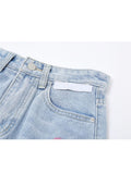 High Waist Knee Length Heart Print Denim Shorts Streetwear Y2K Harajuku Short Pants Female 2022 Summer Baggy Jean