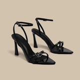 Word With Water Drill Sandals Women 25 New French Temperament High-Heeled Shoes Side Buckle Tip Sexy Thin Heeled Toe Women's