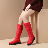 Winter Women Snow Boots Warm Plush Flat Platform Knee High Boots Round Toe Zipper Woman Shoes Black Blue Wine