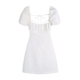 New Spring 2025 Square Collar Solid Color Versatile Bubble Sleeve Back Band Open Back
