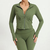 Zingj And Winter Outdoor Running Yoga Coat Women's Standing Collar Zip Sports Quick Dry Tight Long Sleeve Sports Top-Outfit