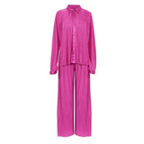 Autumn Two Piece Wide Leg Pant Suits 2022 Women Tracksuit Sets Casual Single Breasted Female Turn Down Collar Shirts