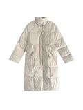 East Gate Korean Horn Buckle Long Down Jacket Female 2024 Winter Temperament Over The Knee And Thick White Duck Velvet Coat Tide-Outfit