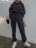 Suit Winter Spring Solid Casual Tracksuit Women Fleece 2 Pieces Set Sports Sweatshirts Pullover Home Sweatpants