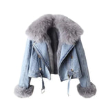 Faux Fur Collar Lining Denim Jacket- Outfit