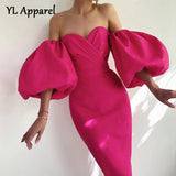 Women's Dress Sexy Strapless Lantern Sleeve Strawberry Pattern Print Off Shoulder Midi Formal Evening Party Dress