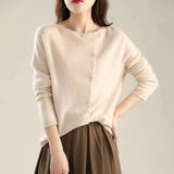Bump Shirt ~ 2025 Autumn And Winter Single Row Buckle Cashmere Cardigan Women Solid Color Cashmere Low Round Collar Thin Knitted