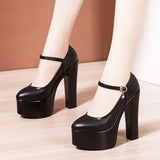 Leather Tip Tip 15CM Catwalk Ultra-High Heel Women's Thick-Sed Waterproof Table Single Shoe With Shallow Model Performance
