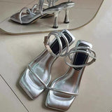 Soft ~ Peaching Feeling Side Toe With Fashion Fine Heel Women's Summer White High Heels Roman