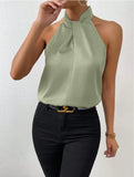 Women's Clothing 2025 Summer New Color Clove Hanging Neck Sleeveless Vest Ribbon Simulation Silk