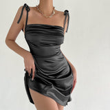 Satin Strap Lace Up Bodycon Sexy Party Nightclub Elegant Dresses for Women Fashion Backless Mini Dress 2022Summer