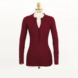 T Shirt Women 2021 Korean Style Women Tops Long Sleeve Button Slim Basic Ropa Mujer Chic Clothes Sexy Deep V Neck T