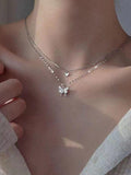 Rhinestone Butterfly Pendant Double Layered Necklace- Outfit