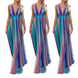 Sexy Suspenders Deep Rainbow Blue Stripes Print Mesh Camisole Chiffon