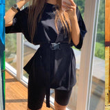 Solid Outfits Women's Two Piece Suit with Belt Home Loose Sports Tracksuits Fashion Bicycle Summer Hot Suit