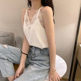 Silk Top Tank Women Slim Sexy Sleeveless Shirt Womens Basic Camisole Halter Tank Top Summer Lace V Neck Tops For Women