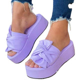 Thick-Bottomed Bows And Flip-Flops Women Wear Large-Size Slopes And Beach Cool