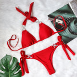 Woman 2022 Summer Stylish Diamond Crystal Lace-up Low Waist Beachwear Binkinis Set Sexy Separate Swimwear Bathing