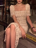 Sexy Long Lace Dress Women Korean Elegant Vintage Chic Design Bodycon Dress Female Summer Casual Evening Party