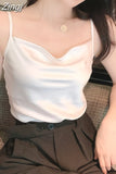 Fashion Silk Camis female Summer Tank Top Silk Vest Bottoming Shirt Sexy Cami Top Womens Clothing White Chiffon Tops