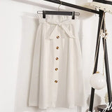 Autumn Skirts Womens 2021 Midi Knee Length Korean Elegant Button High Waist Skirt Female Pleated School