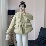 Mink Hair Short Style Down Jacket Female 2024 Winter Fashion Standing Collar Splicing Chinese Style Small Chinese Style White Duck Down Coat-Outfit