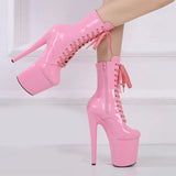 Custom Colors 8 Inch High Heel Platform Pole Dancing Ankle Boots Women Shoes Sexy High 17 20 CM Nightclub Zipper Lace-up