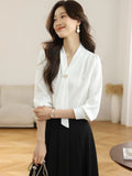 2025 New Denatry White Shirt Lady Long Sleeve Spring Commuting Professional Shirt Temperament