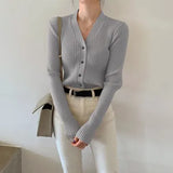Summer Korean Style Knitted Sweaters Women Buttons Cardigan Slim Ladies Fashion Long Sleeve