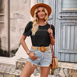 2025 Hot Style Top Fashion Casual Solid Color Lace Short-Sleeved T-Shirt Women's