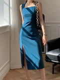 Summer Elegant Casual Midi Black Dress Sleeveless Sexy Bodycon Slim Party Vestidos Female Fashion Vintage Sundress