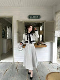 Chic Temperament Skirt 2pc Set Spring Autumn Women Long Sleeve Tops + Long Skirt Suit Korean Two Piece Sets Womens