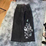 New High Street Hiphop Hip Hop Brand Printed Jeans Men's Straight Baggy Wide-Legged