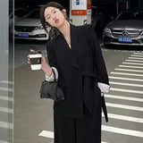 Net Red Spring And Autumn Suit Suit Pink Set Slim Slimming Broad Leg Trousers Suit Suit Jacket