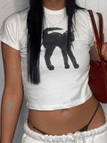 Black Cat Printed Crop Top- Outfit