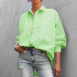 Spot Spring 2025 New Women's Fashion Temperament Lapel Loose Long Sleeve Striped