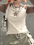 Raglan Sleeve Star Patch Knit Crop Top- Outfit
