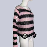 Gothic Long Unisex Sweater Summer Women Striped Cool Hollow Out Hole Broken Jumper Loose Rock Thin Dark Streetwear