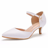 Cm White Fine-Heeled Pointed Sandals In Low- Heel Large-Size Women's Wedding Shoes Bride Shoes Large Size Small