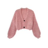 Early Autumn New V-Collar Short-Style Knitted Cardigan Women's Lazy Style Loose Fashion Foreign Style Sweater