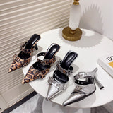 New Pointed Belt Buckle Single Heel Women's Head Silver Back High Heel Sandals