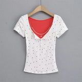 Zingj Trendy Women's Dress Is Sweet And Pure To Make Waves, Slim Short-Sleeved T-Shirt, Short-Style Navel Top + Small Suspenders