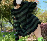 Zingj Hole Hollow Out In The Long Sweater Female Stripe Loose Color Dark Versatile Knit Niche Punk-Outfit