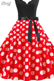 Women Dot Print Dress Summer Sexy V-neck Sleeveless Elegant Vintgae Party Dress Vestidos S~3XL Robe