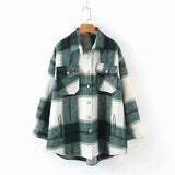 Vintage Blue Plaid Long Coat Jacket Pocket Casual Warm Overcoat Fashion Outwear Fall 2020 Women