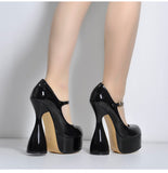 Onlymaker Women Pumps Platform Black Patent Leather Spike High Heels Slip-On Buckle Big Size Fashion Elegant Mary Jane