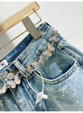 Denim Bow Polka Dot Printed Butterfly Chain Mini Skirt- Outfit