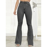 Button Fly Women's Raw Hem Flare Jeans Autumn Fashion Woman Denim Pants Jean Femme High Waist Full Length Slim