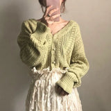 Cardigan Women Spring Chic Hollow Out Elegant V-Neck Korean Vintage Femme Jumper White Sweet Girls Pearls Lady